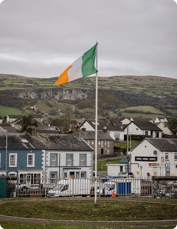 Irish country image with flag on front