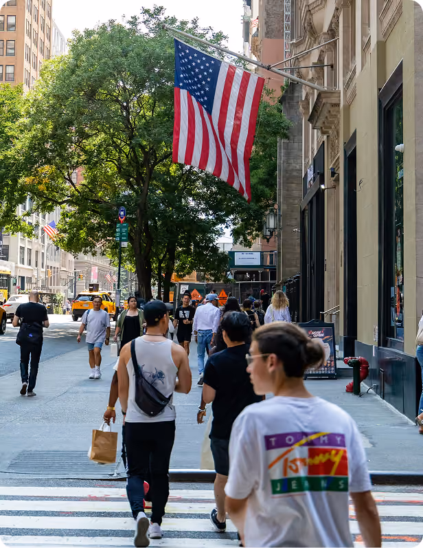 People walking on America's road