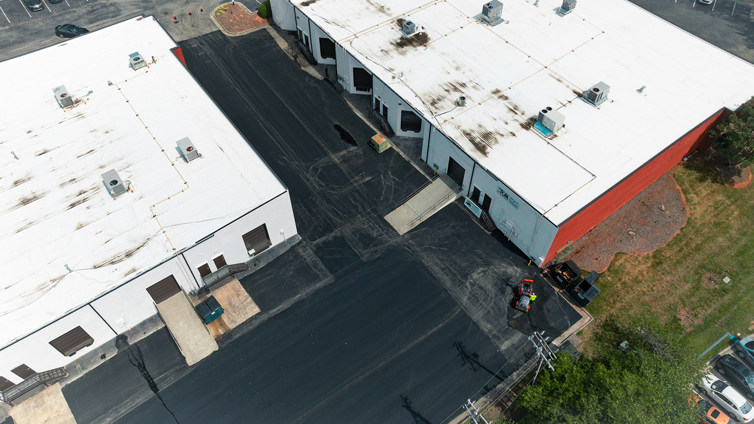 Aerial view of newly paved loading dock driveway at Wendover Business Park, Greensboro NC