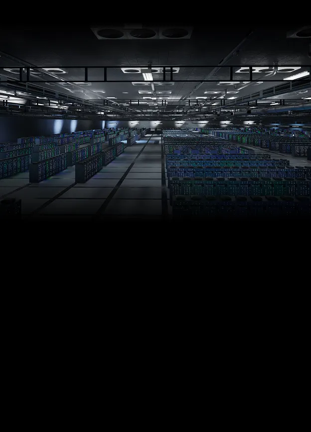 Fileiras de racks de servidores e corredores climatizados em data center Tier III da EVEO Cloud 01