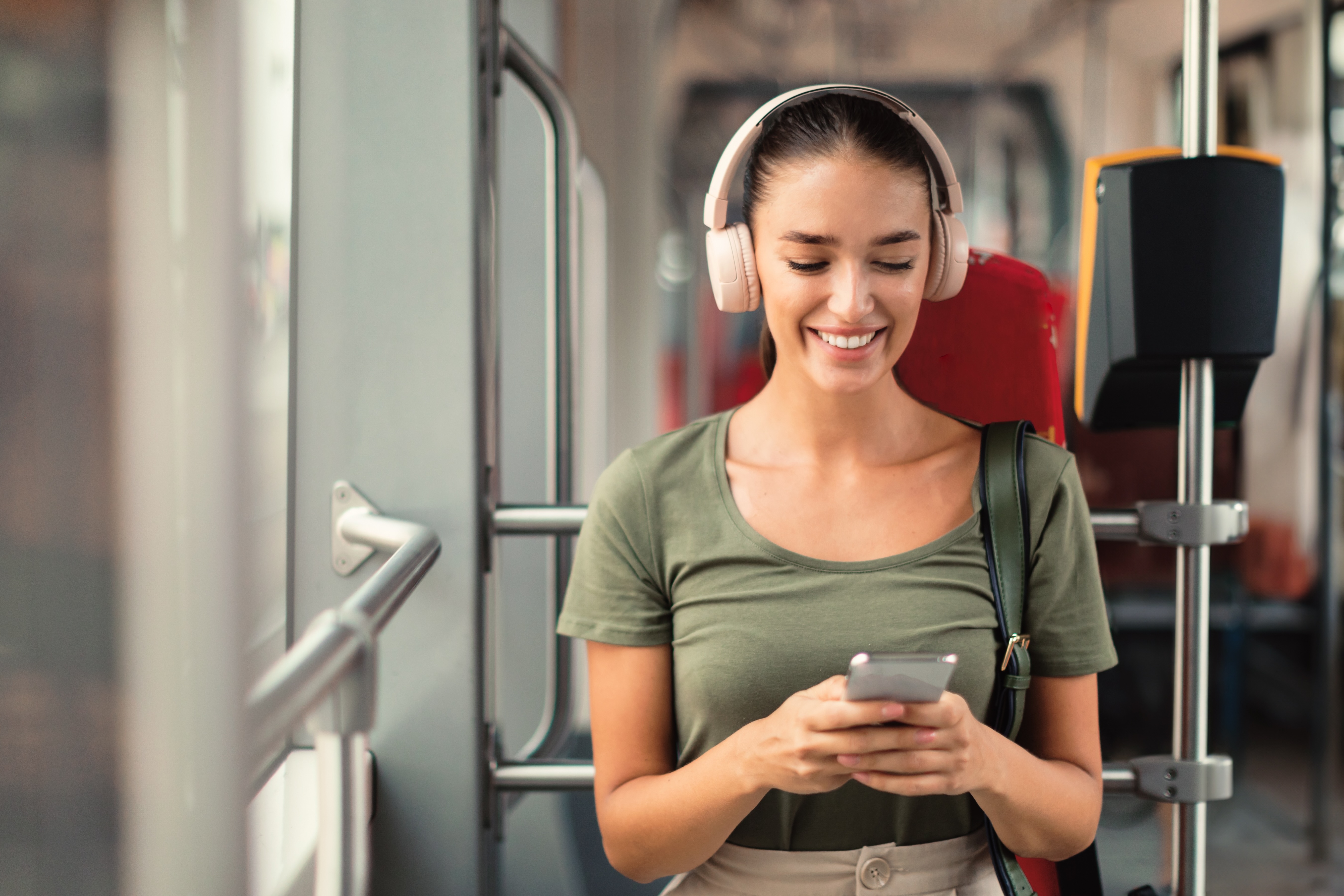 Woman on the bus stock photo