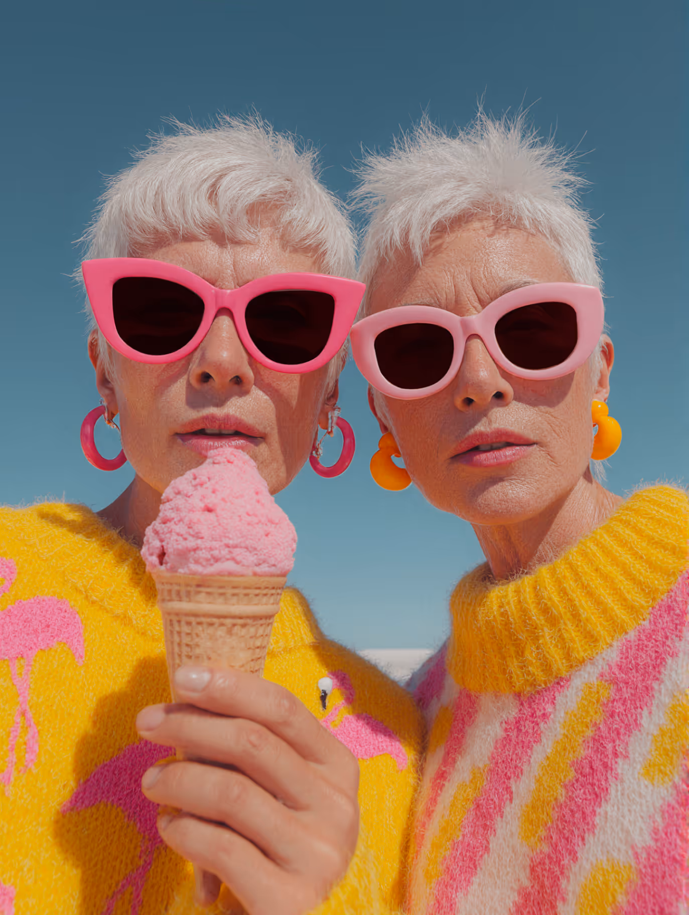 Two stylish senior women