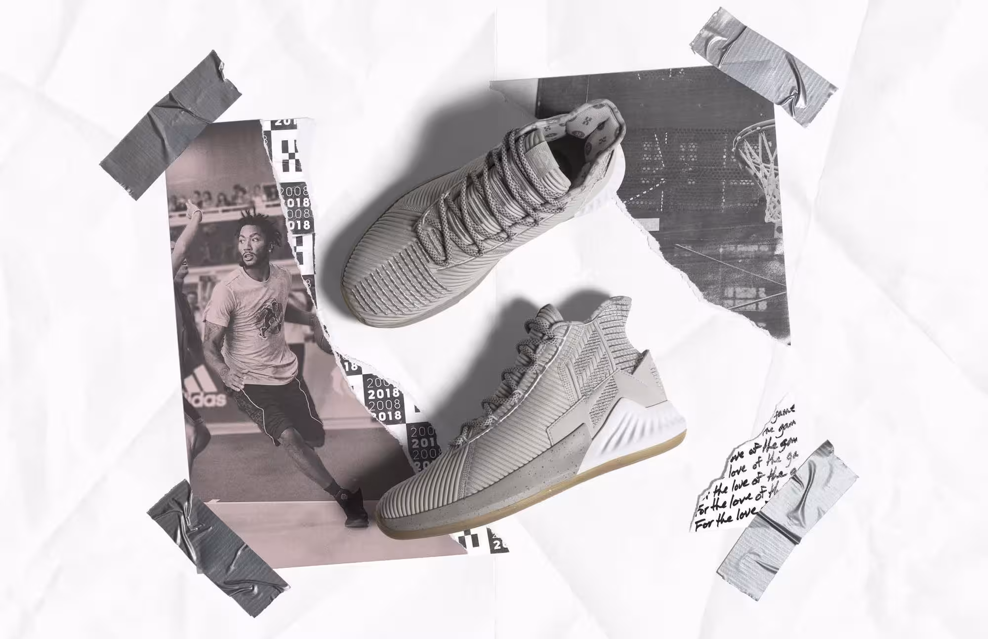 Adidas D Rose 9 shoes styled with Derrick Rose photography and Raw Remixed collage elements
