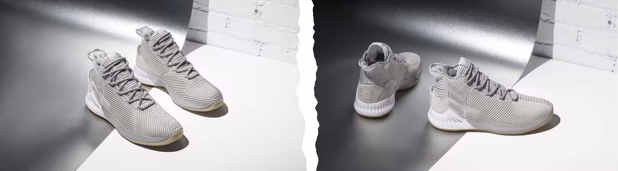 Adidas D Rose 9 basketball shoes, side and front product photography