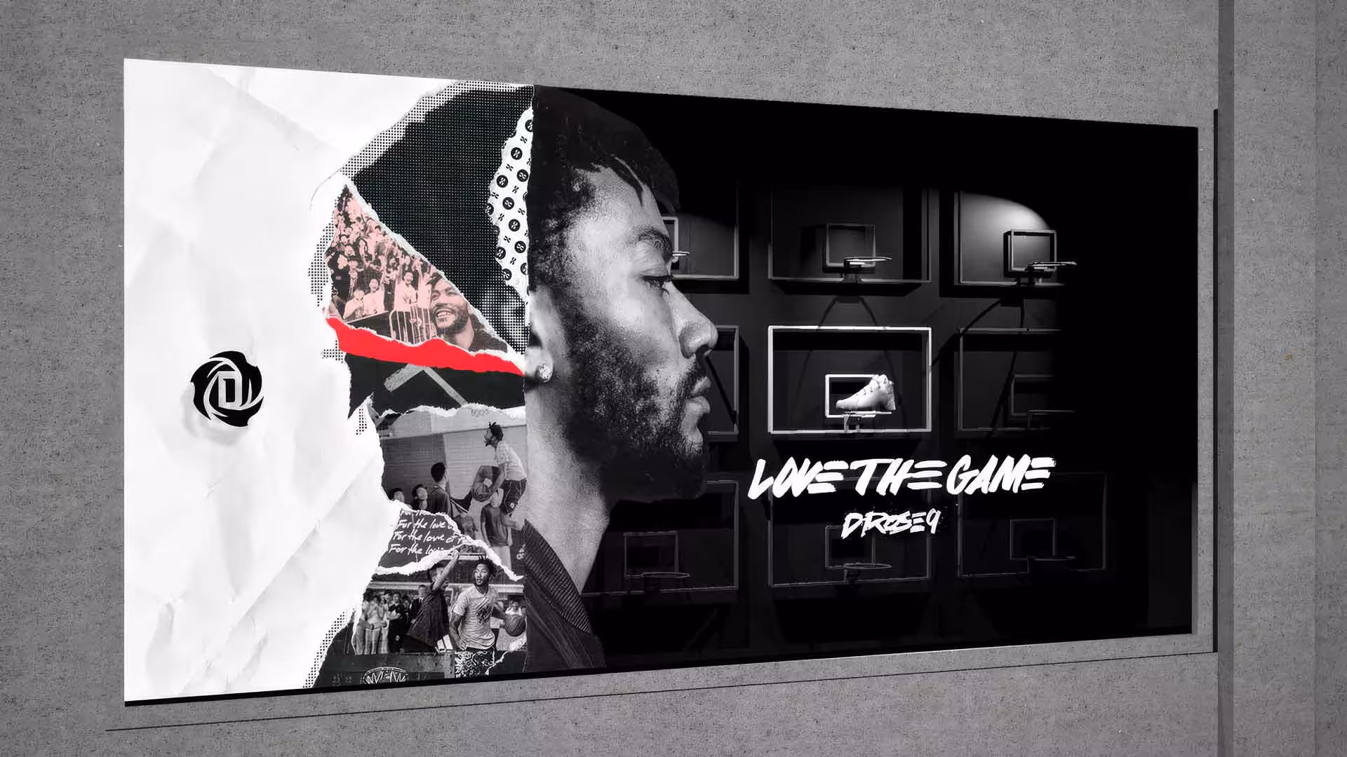 Adidas D Rose 9 storefront window display featuring "Love the Game" signage