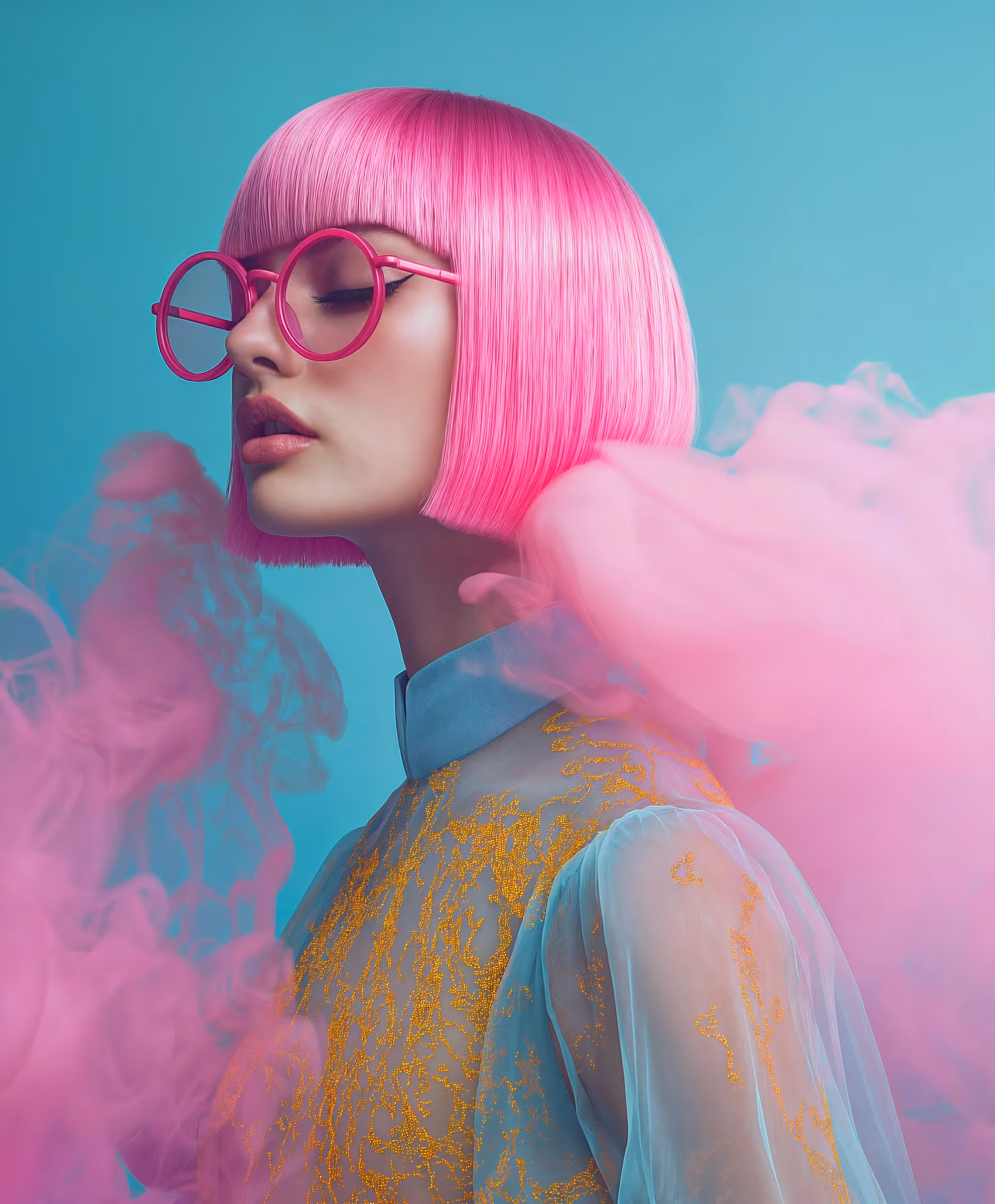 Animation atmospheric still - serene pink-haired dreamy