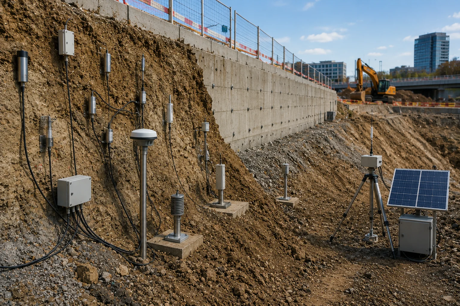 Geotechnical instrumentation for real-time soil analysis and infrastructure performance monitoring.