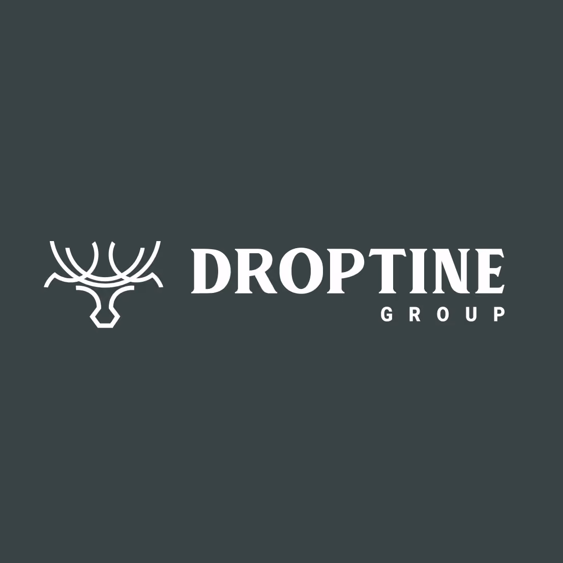 Dropline Group logo with stylized deer head antlers and bold text on dark background.