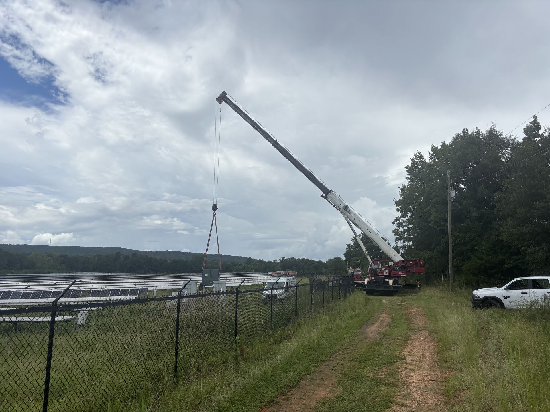 Crane installation work at a solar project