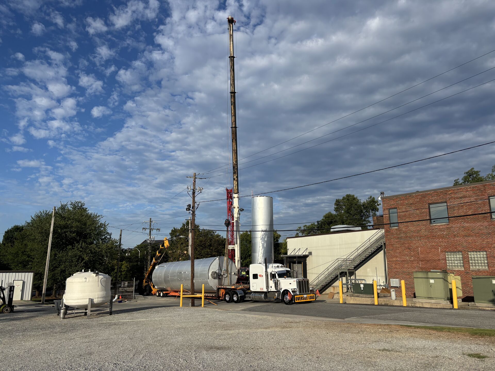 Crane lift at industrial silos
