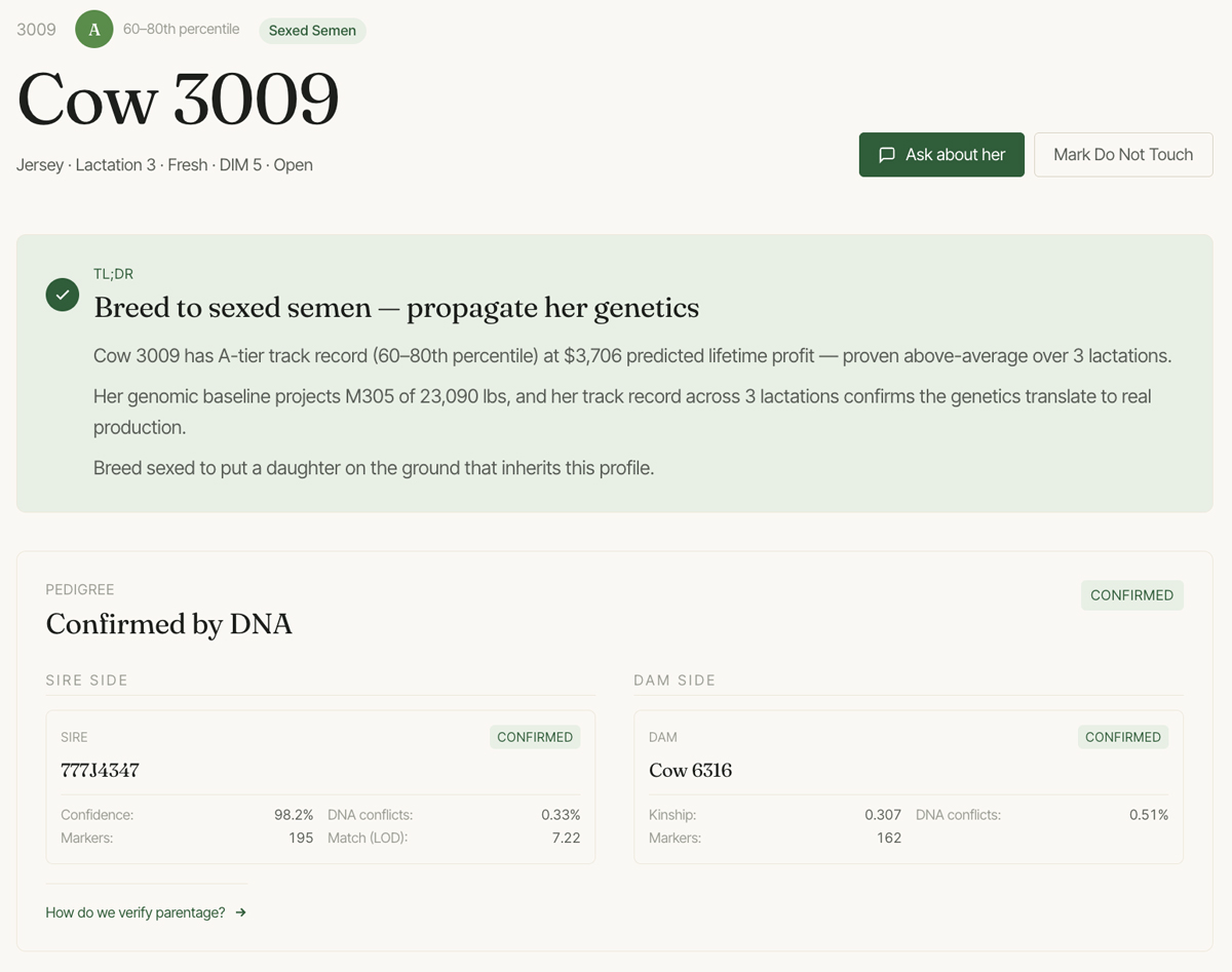 sample screenshot from autopilot showing the tldr view on each animal