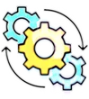 Three interlocking gears with circular arrows representing process or automation