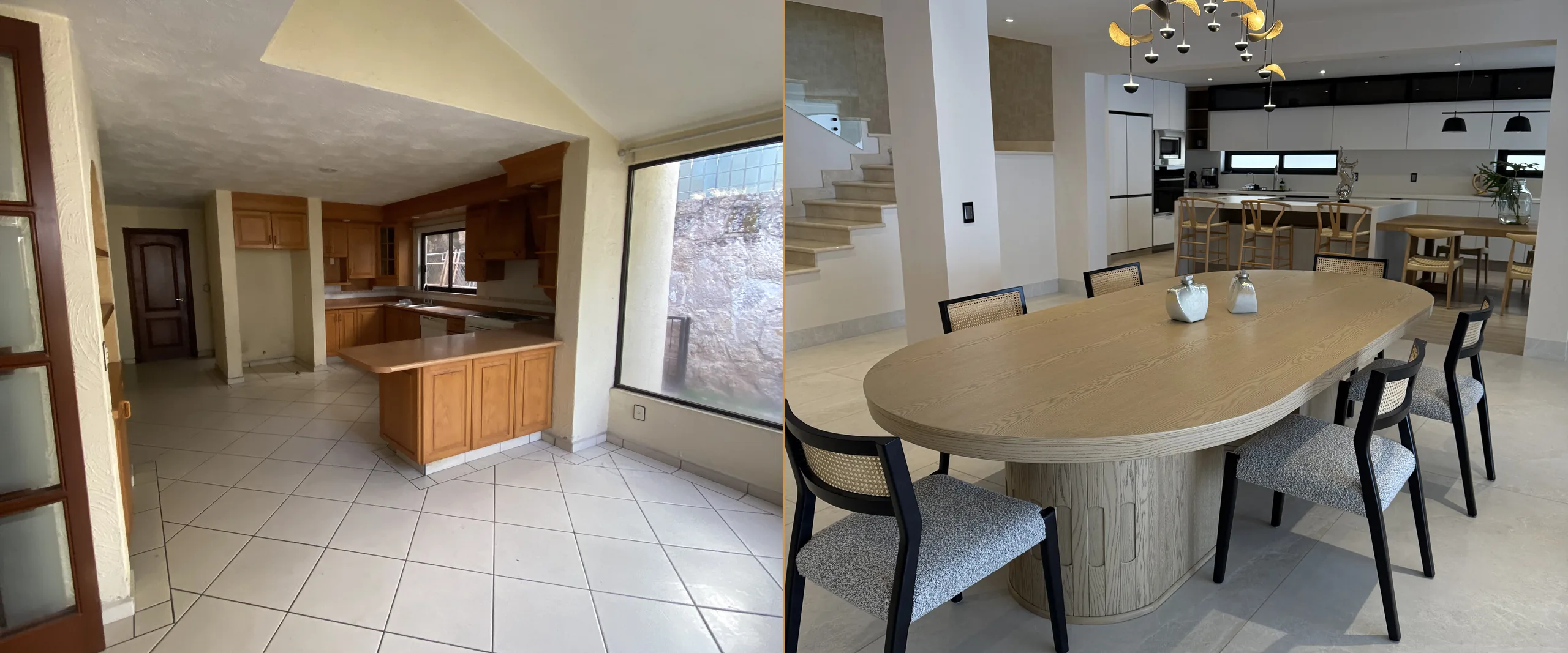 Cocina y comedor antes y después de la remodelación
