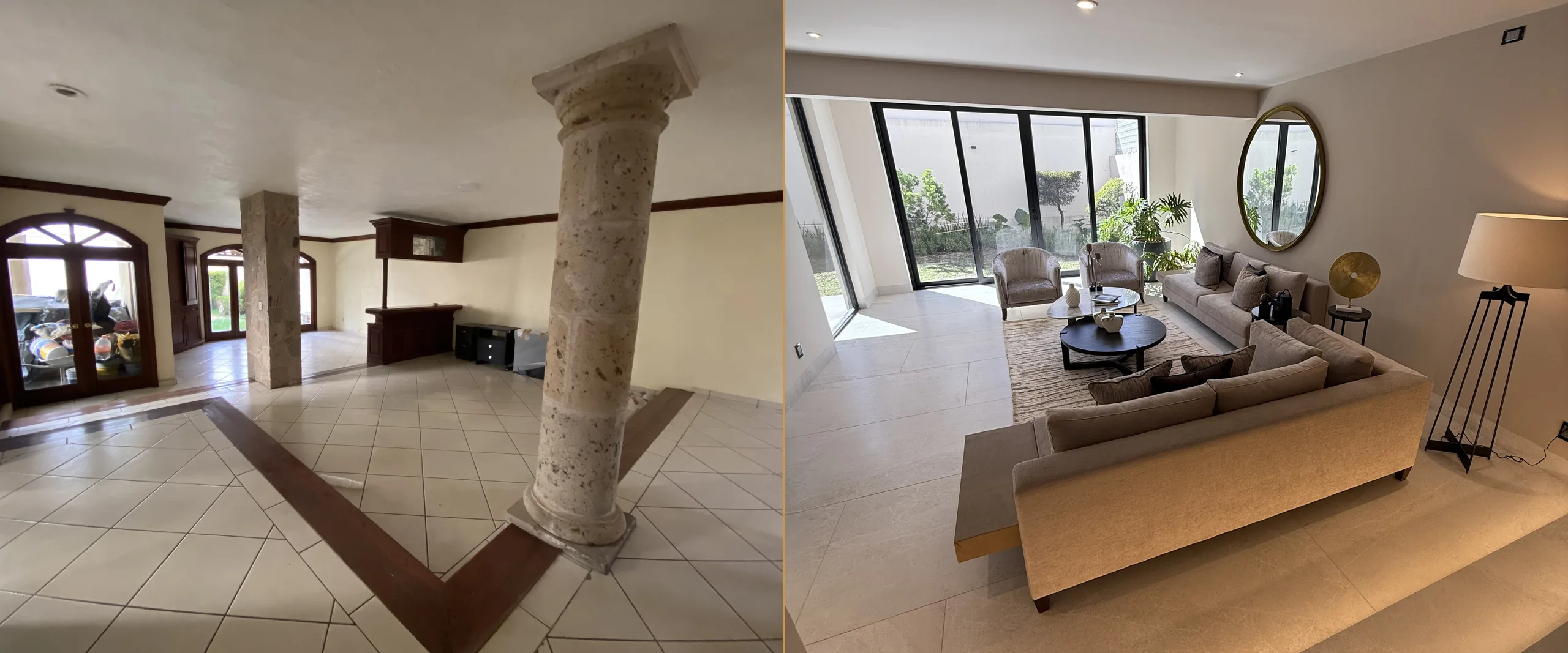 Salón antes y después de la remodelación