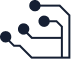Icon of a circuit board pattern with three connected dots on blue lines.