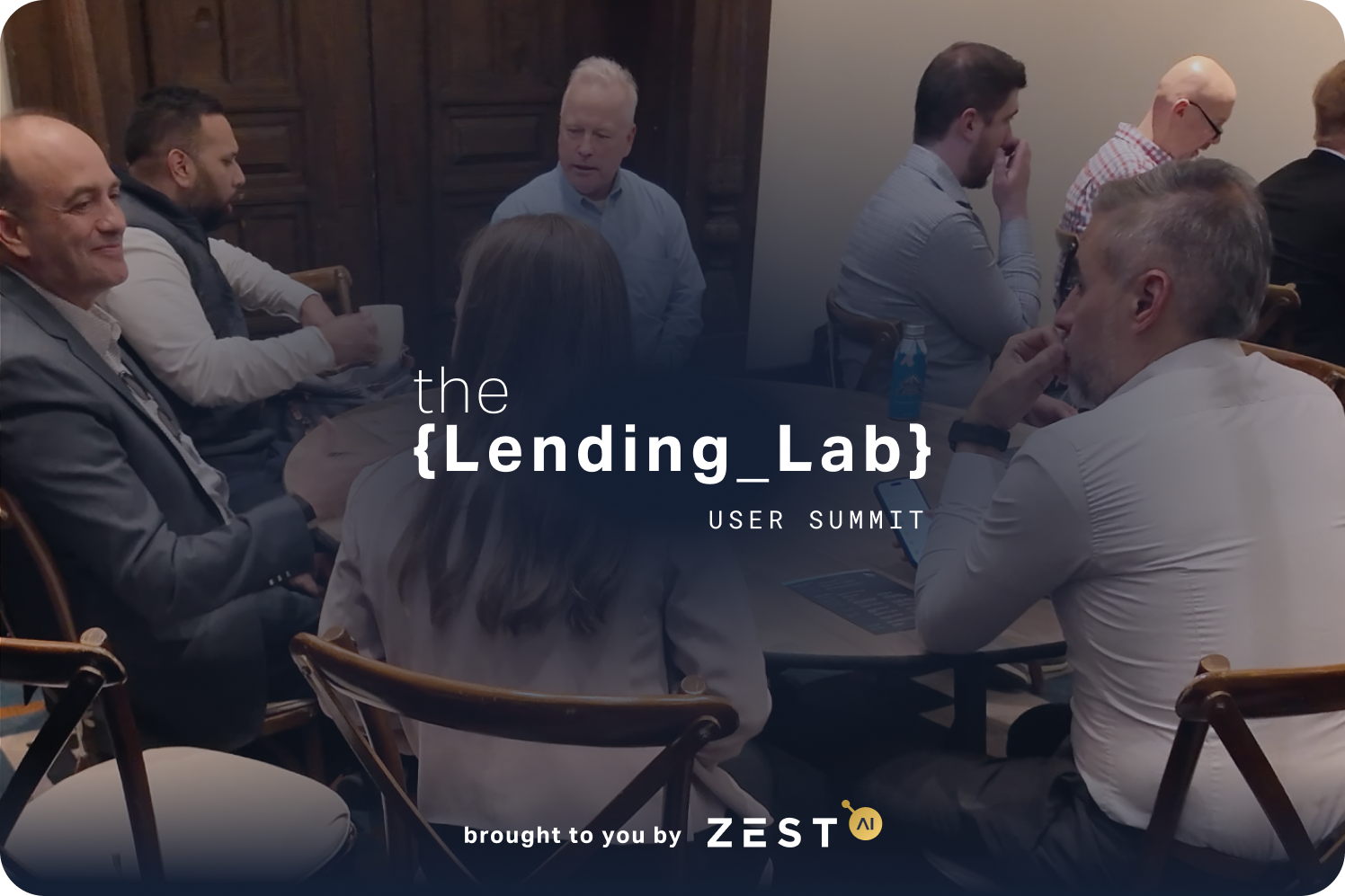 Lending Lab Logo with stylized AI letters and text 'the Lending Lab User Summit' on a dark teal background.