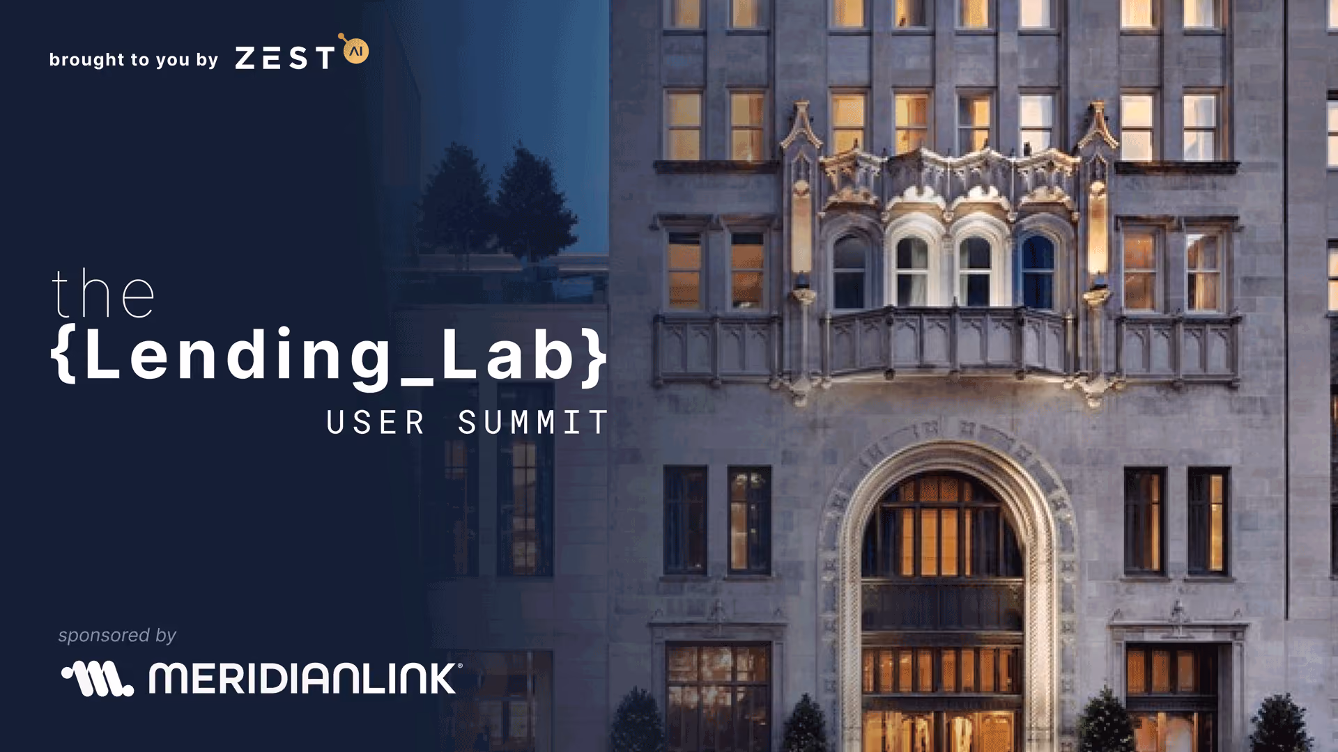 Lending Lab Logo with stylized AI letters and text 'the Lending Lab User Summit' on a dark teal background.
