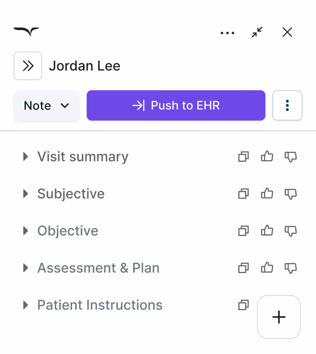 Freed AI-generated clinical note with one-click EHR integration