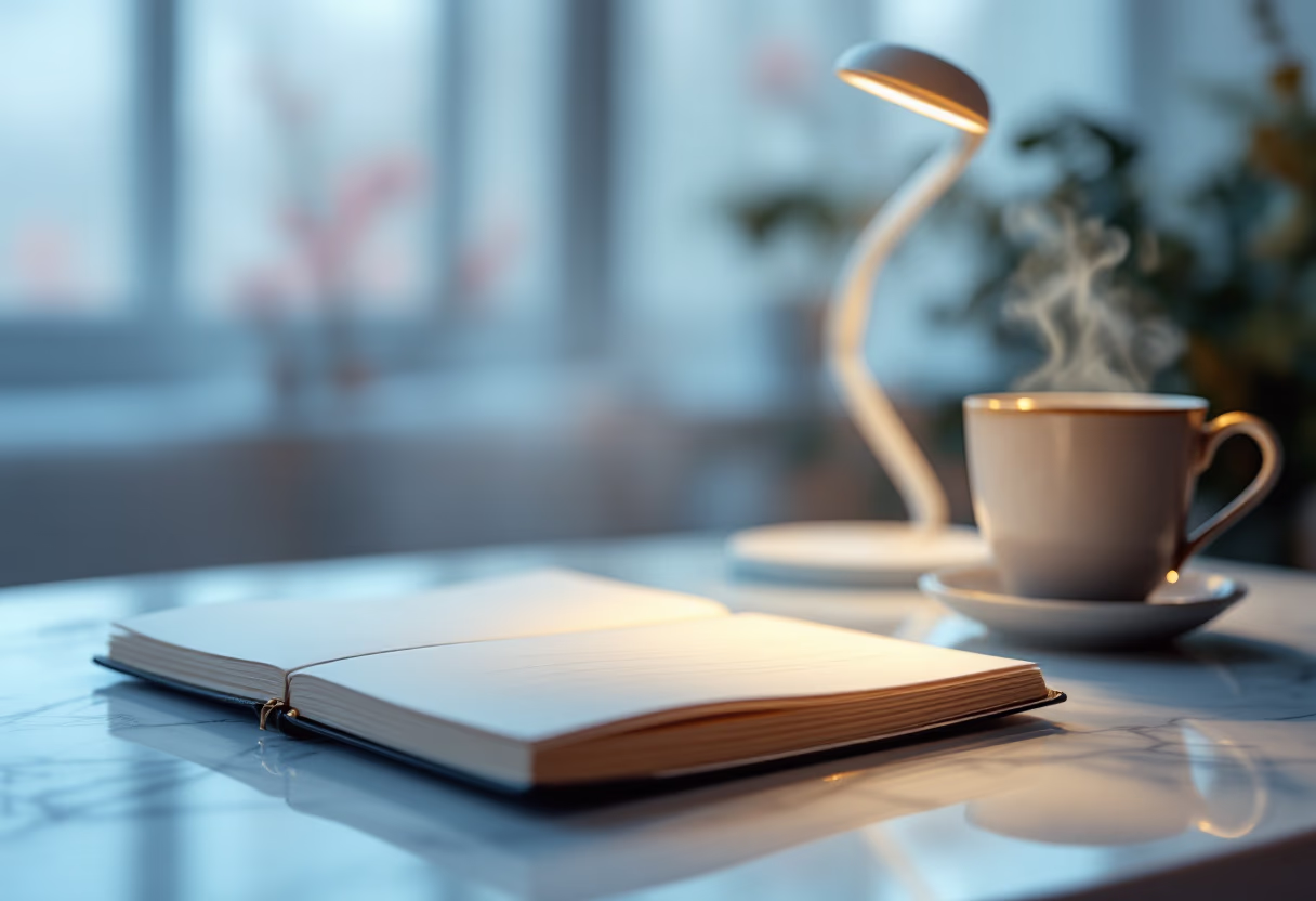 image of a notebook and coffee cup on a table (for a productivity tools business)