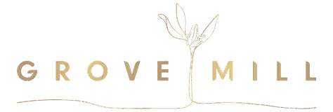 Grove Mill text with a stylized plant sprout growing between the words.