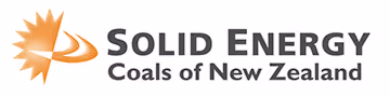 Solid Energy Coals of New Zealand logo with an orange abstract sun and swoosh design.