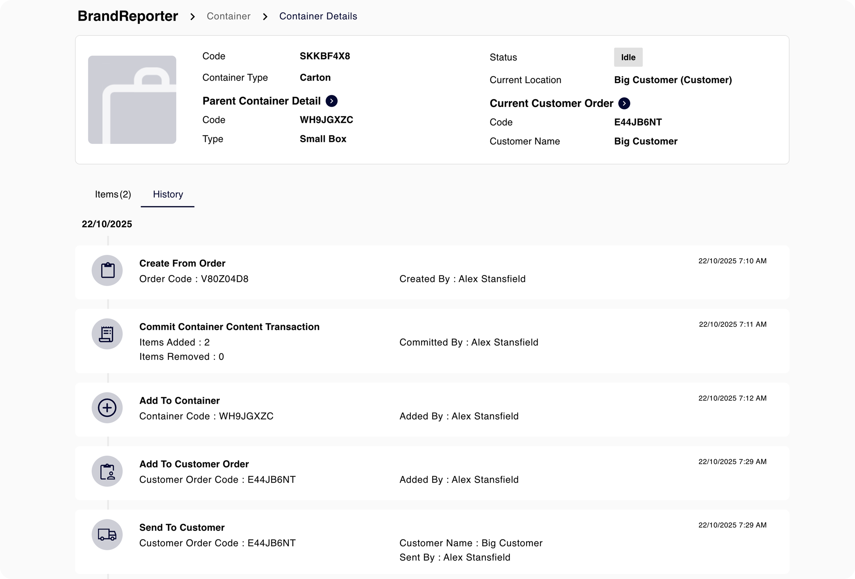 BrandReporter container details