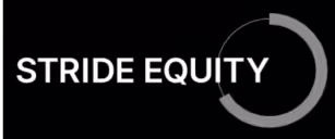 The image shows the text "Stride Equity" next to a circular progress symbol on a black background.