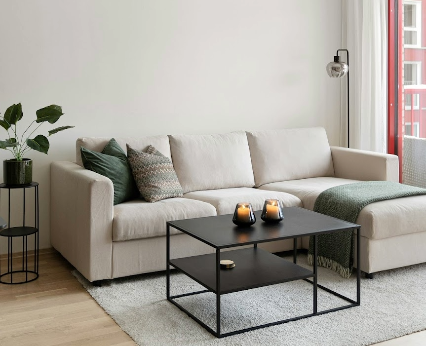 Couch with coffee table stock image