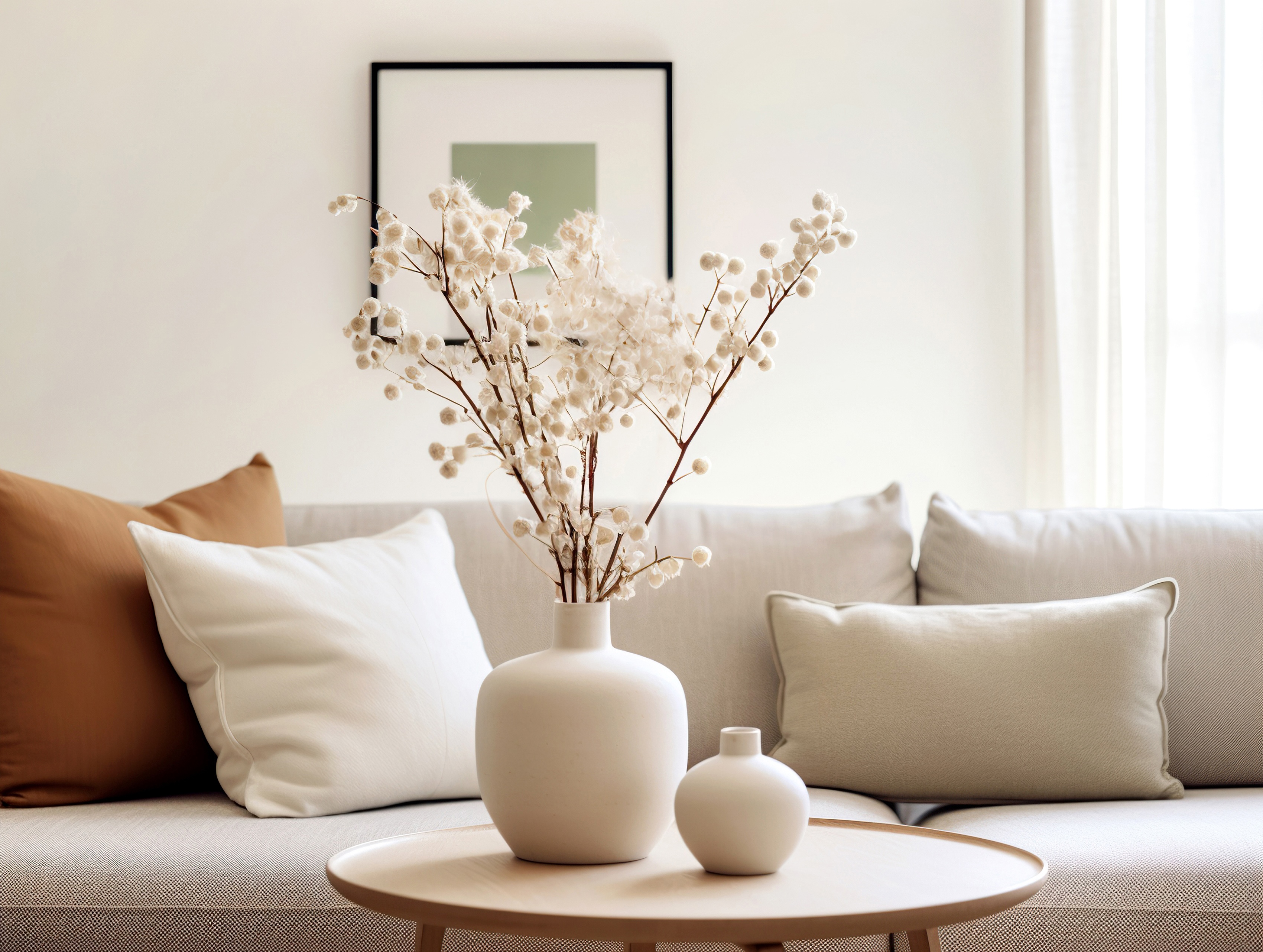 Couch with decor stock image