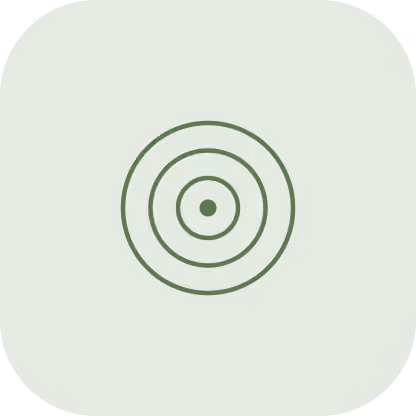 Icon of green concentric circles with a dot in the center on a light rounded square background.