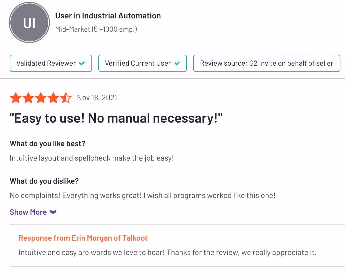 G2 High Performer Talkoot PIM Review