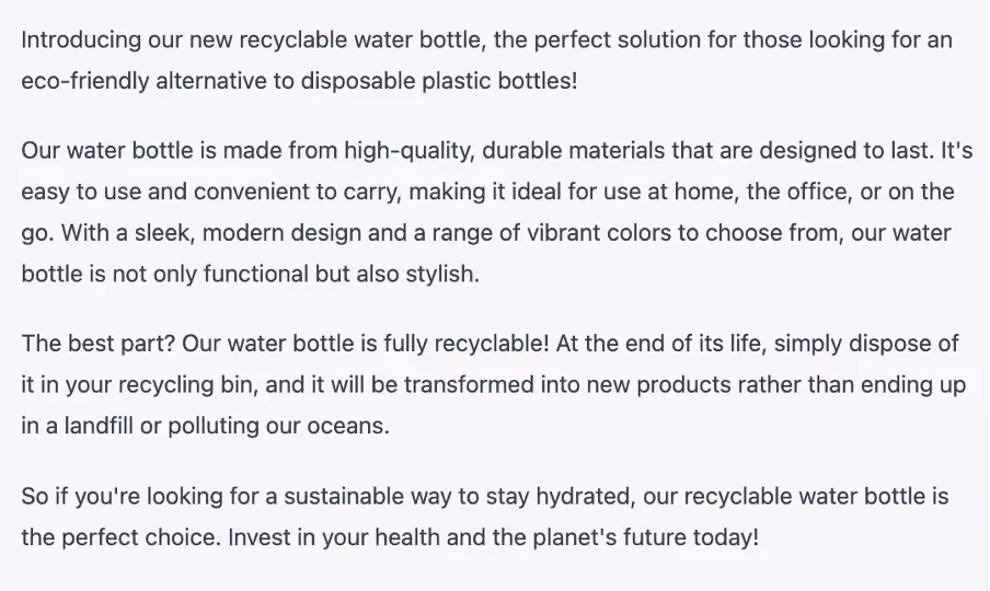 ChatGPT Water Bottle Example