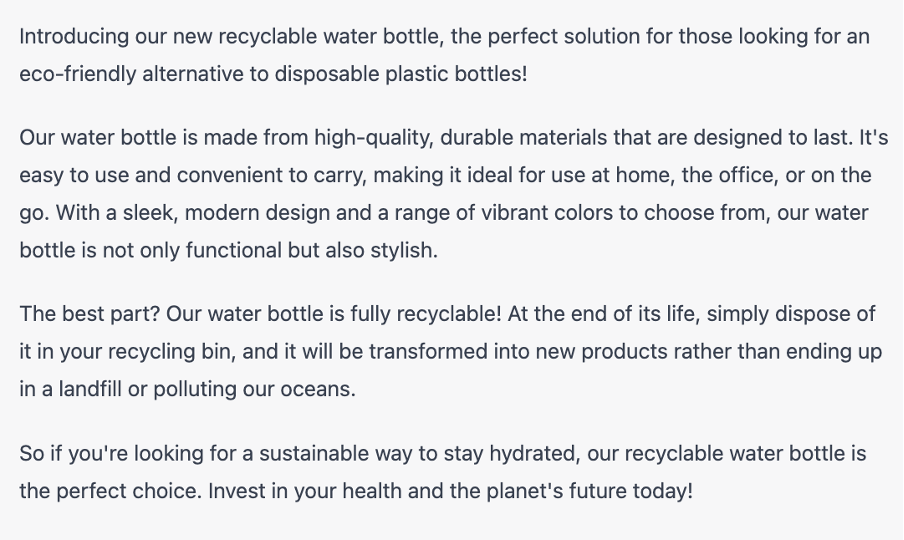 ChatGPT Water Bottle Example