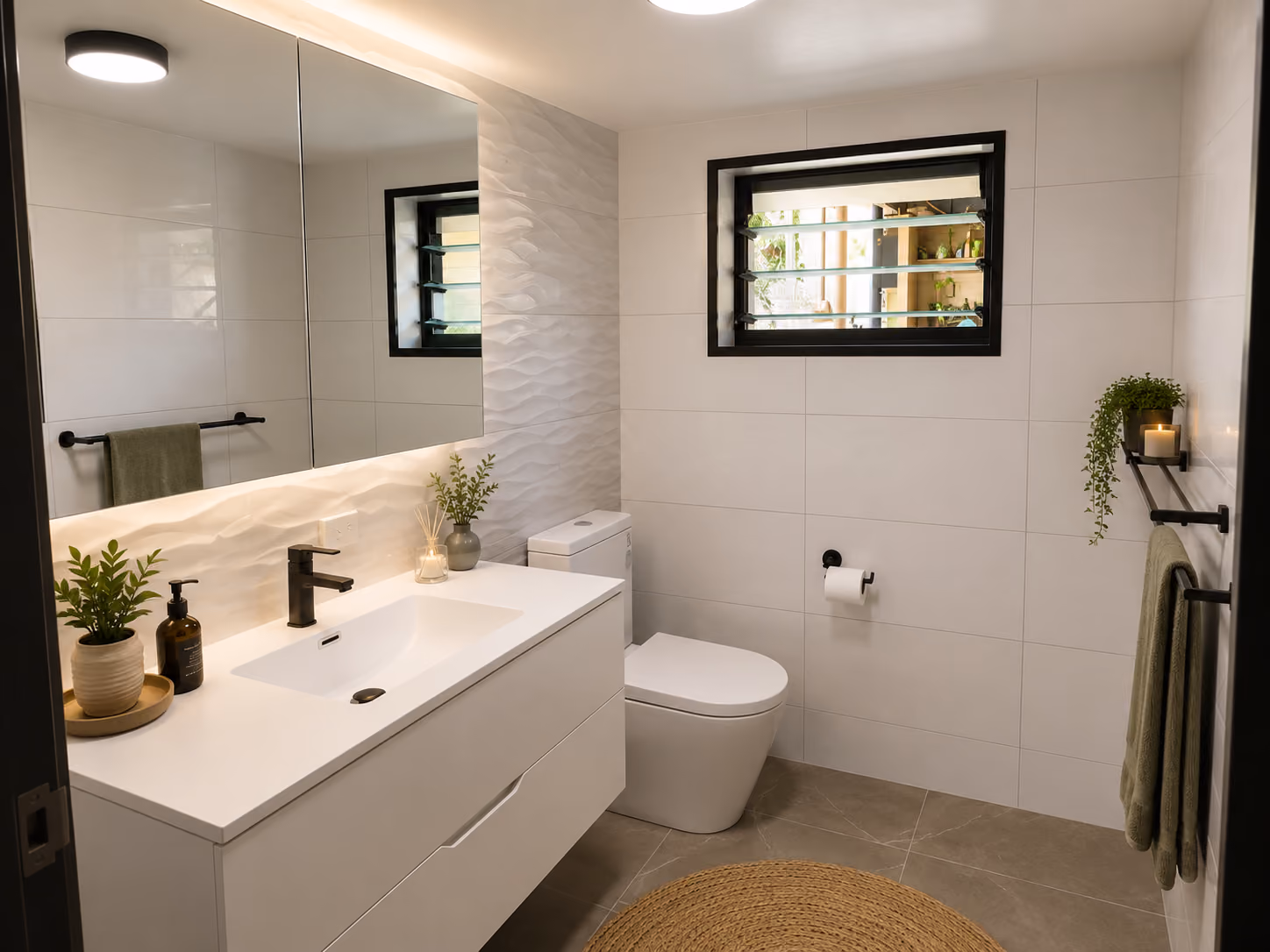 Grey and white bathroom project completed by M&K Carpentry