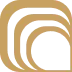 Abstract gold icon with three curved square shapes nested inside each other.