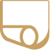Minimalist gold icon of a partially unfurled scroll or paper with a curved corner.