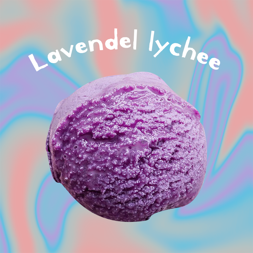 Lavender lychee inspired ice cream flavour concept with dreamy pastel aesthetics