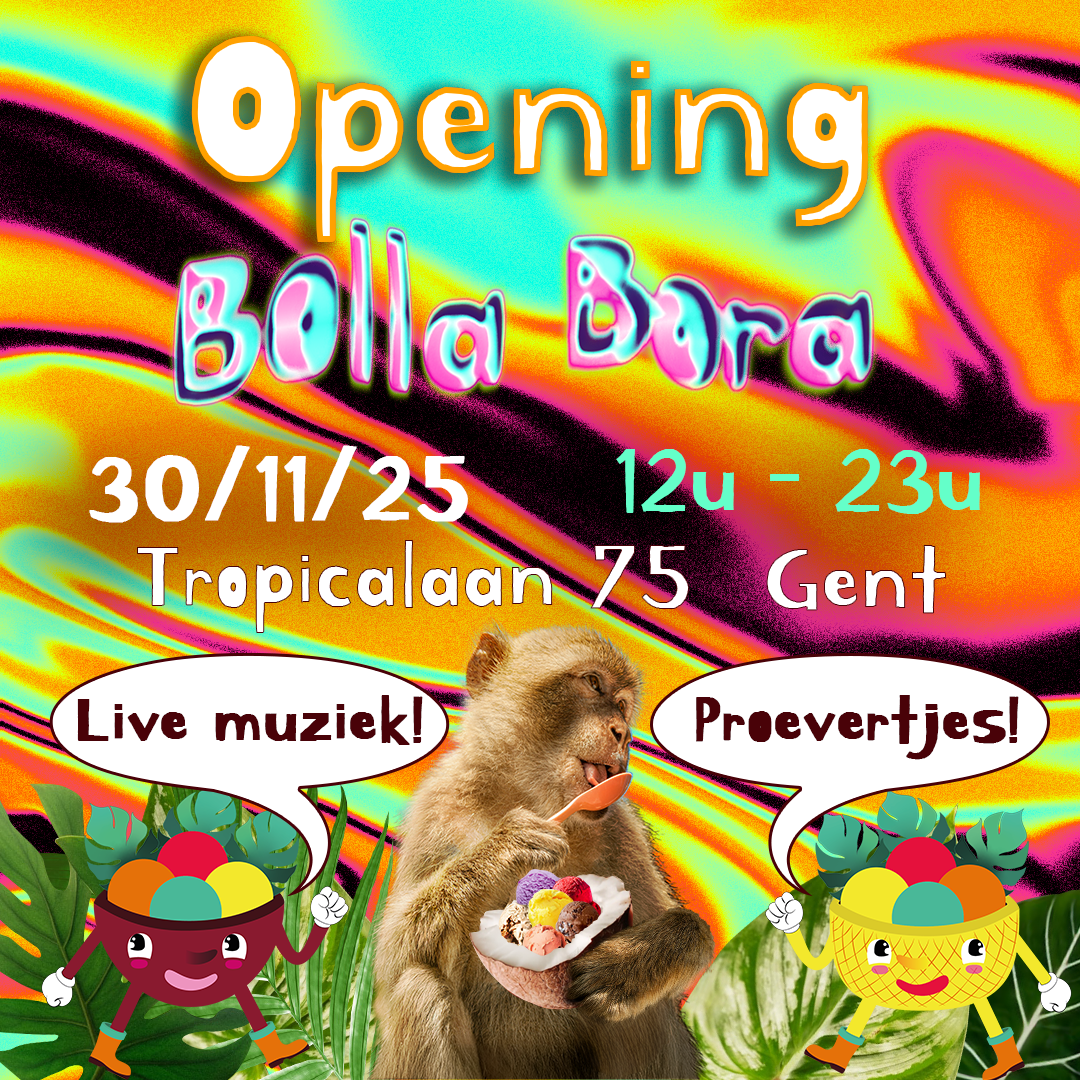 Instagram carousel slide promoting the opening event of fictional ice cream brand Bolla Bora