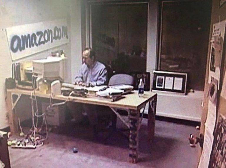Jeff Bezos in his Amazon office in the early days of the company.