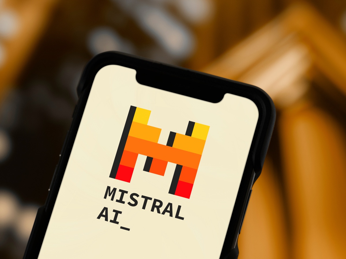 The Mistral AI logo displayed on a smartphone screen