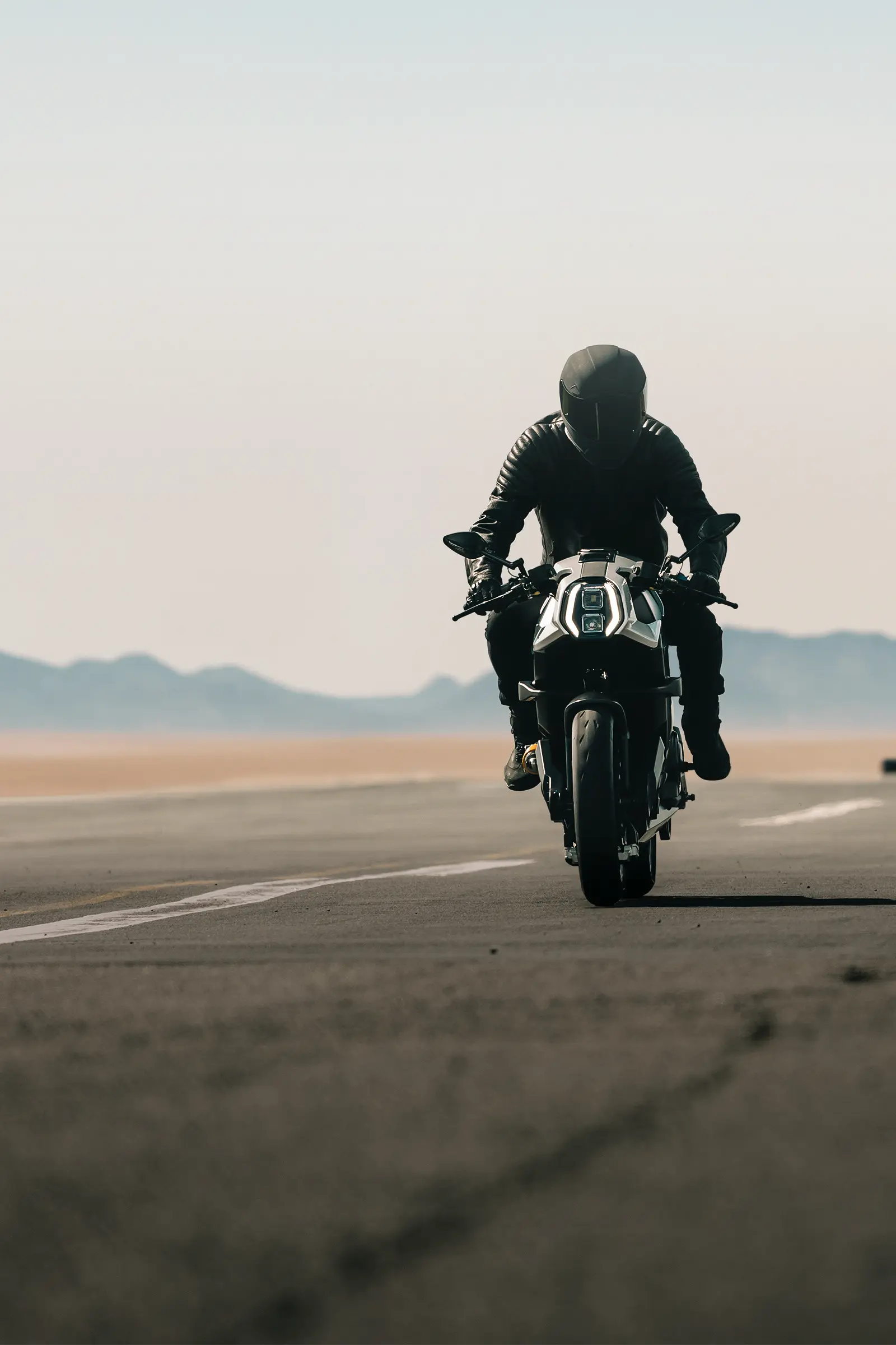 Motorcyclist riding the Arc Vector all electric motorcycle