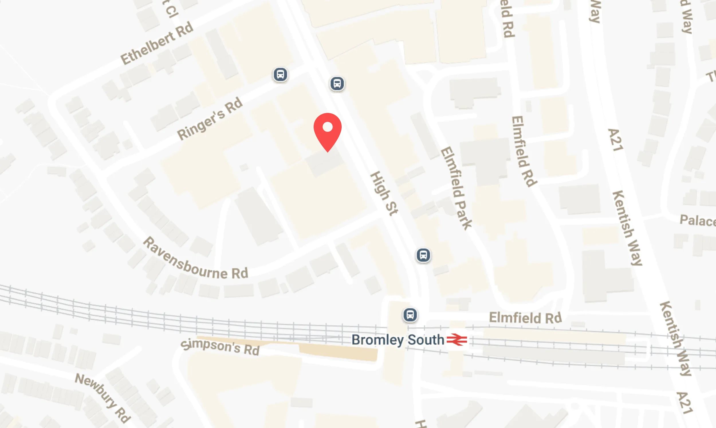 Map showing Bella Dental's location on High Street near Bromley South station