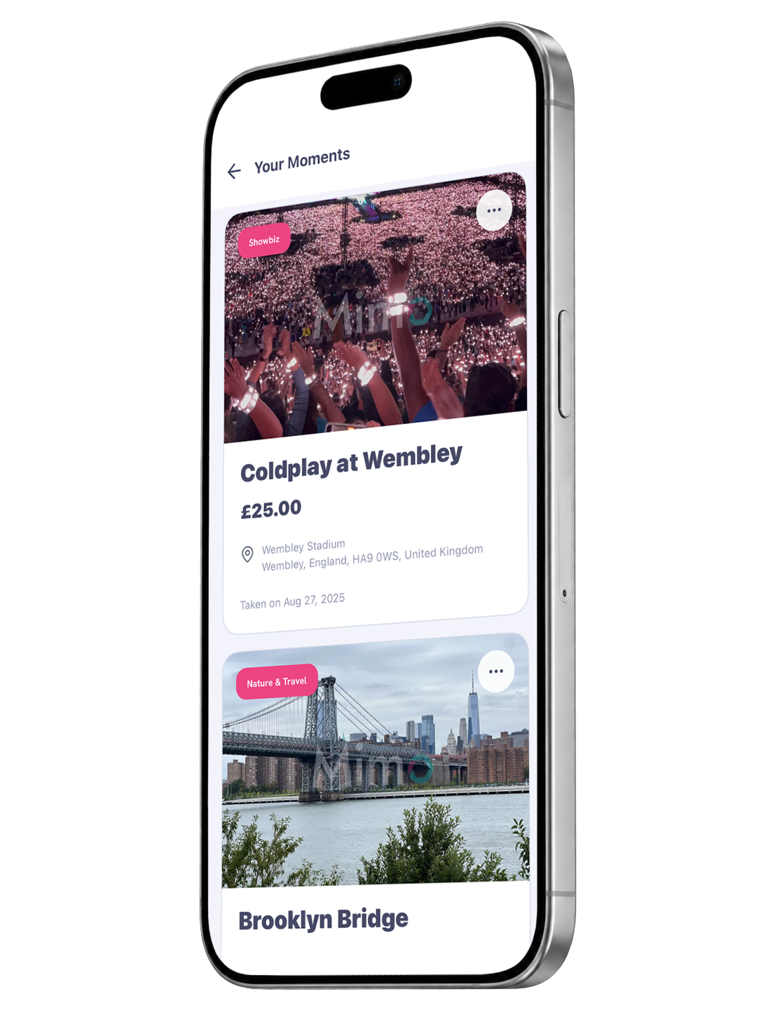 Mimo app shown on an iPhone with priced sports moments