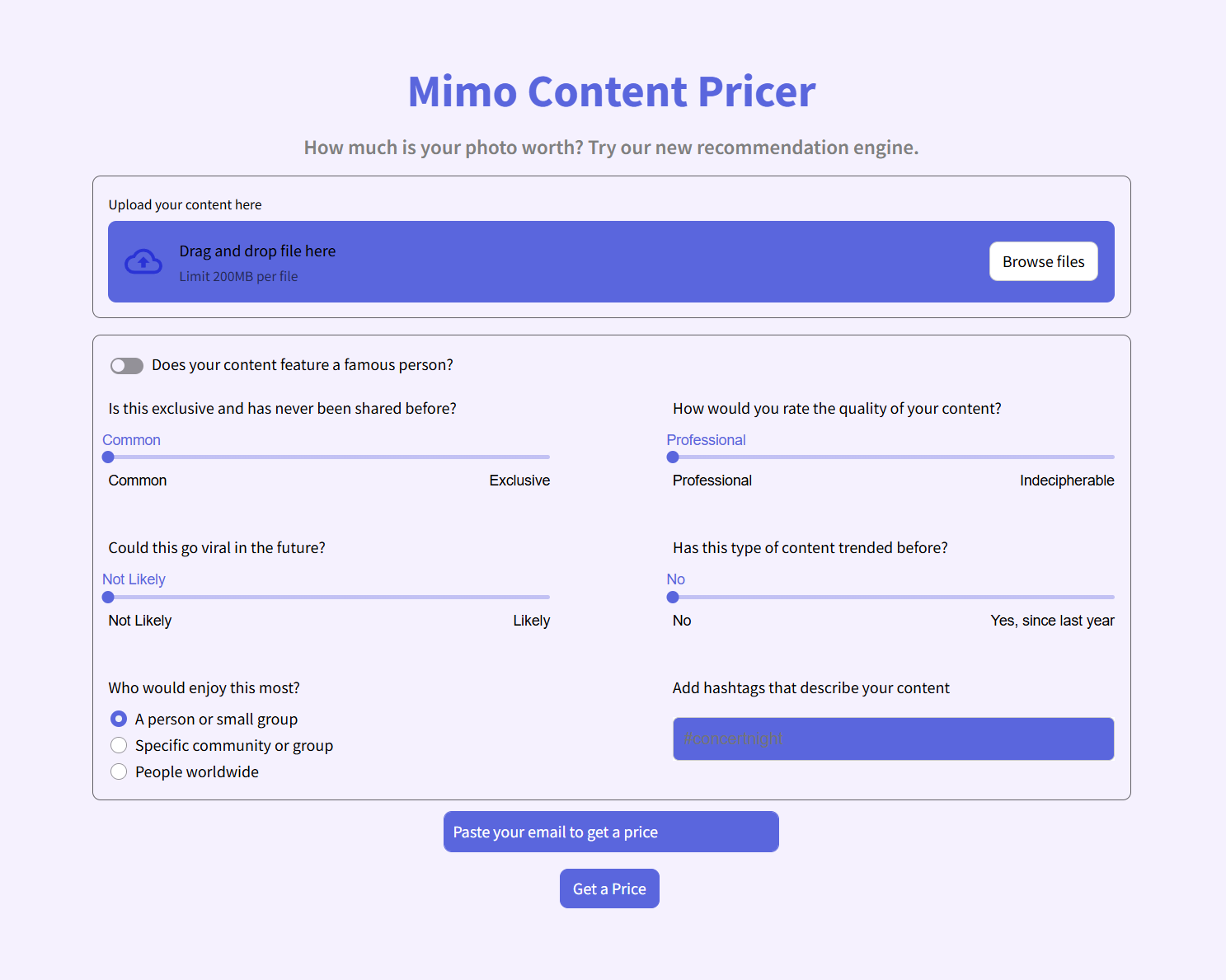 Try Mimo's innovative price recommendation tool here.