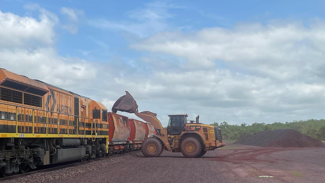 Road train loadout for Terra Mining and Campbells iron ore haulage from Paynes Find to Geraldton Port.