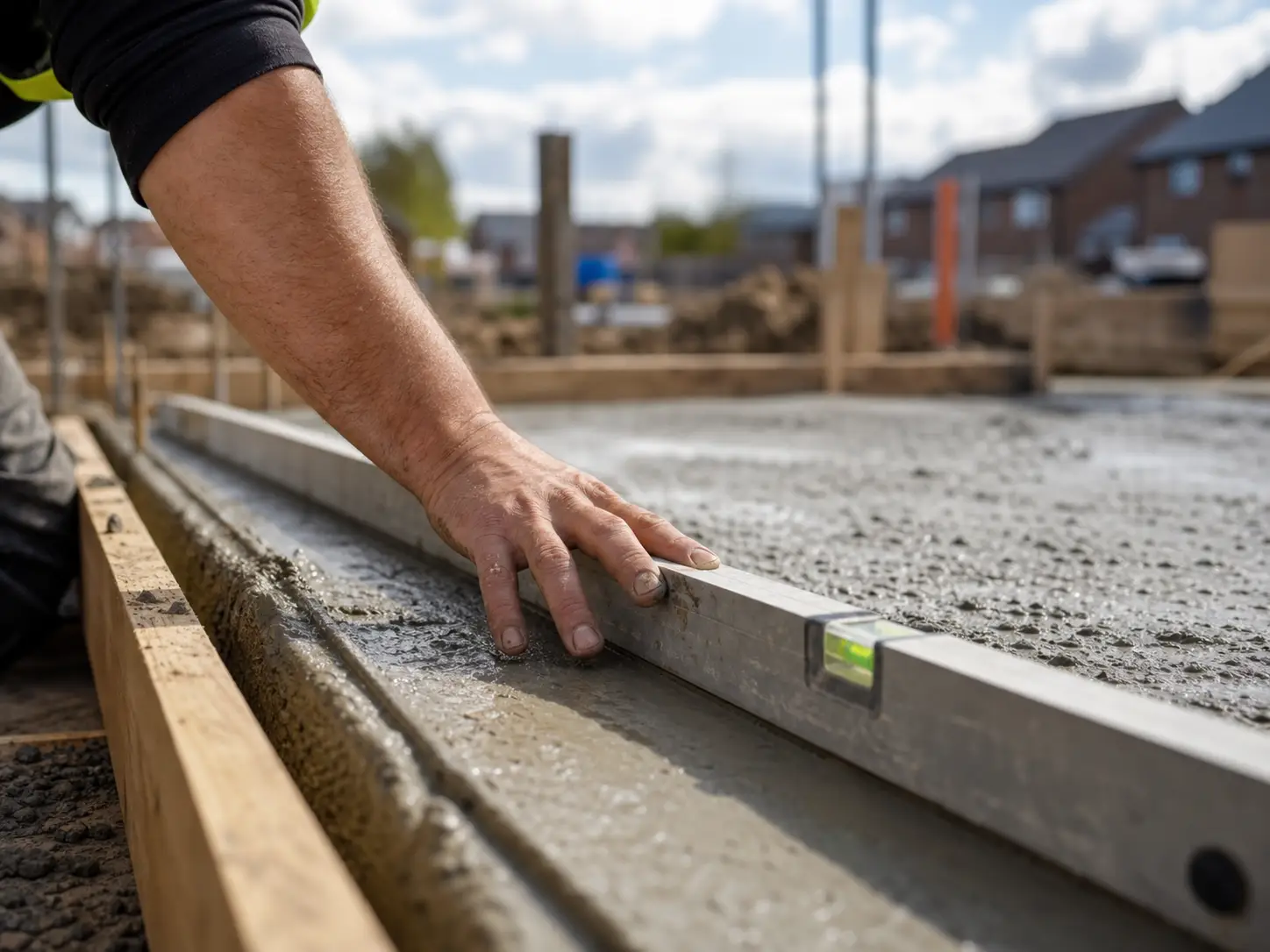 Operative levelling a freshly poured concrete slab