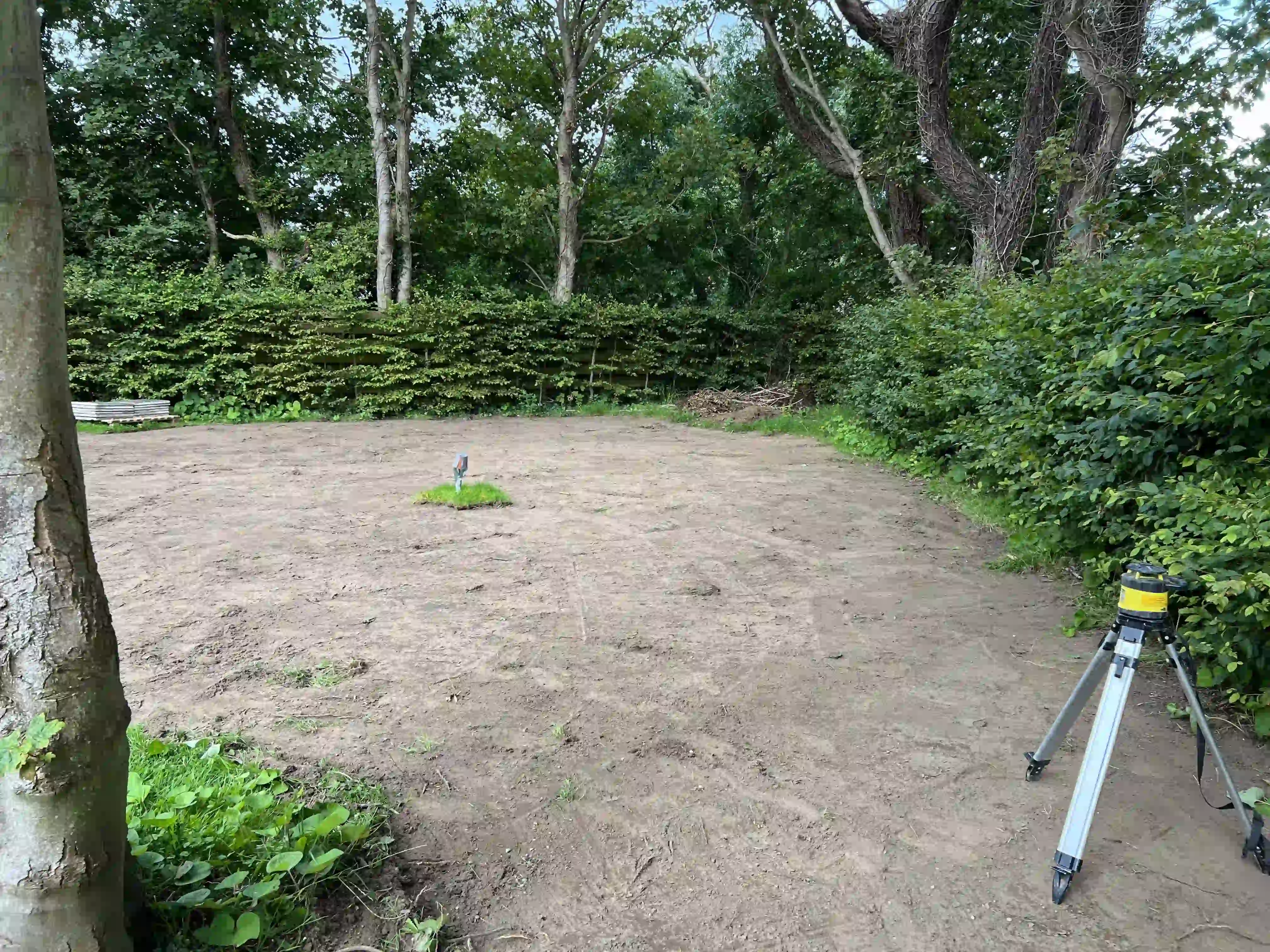 Garden site set out with a laser level before landscaping at 15 The Links, Peel
