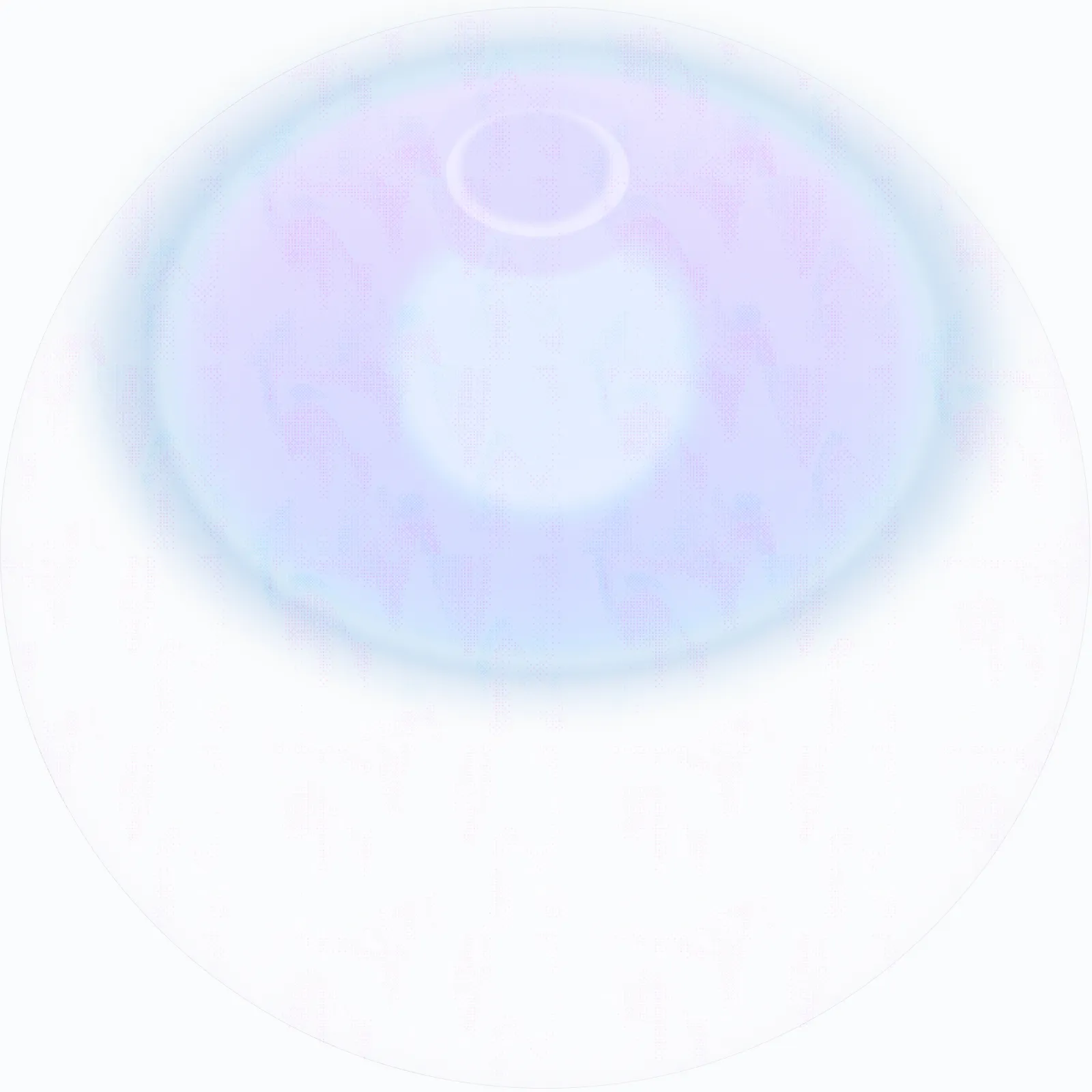 Close-up of a translucent, blue and purple round object with a central dome and ring shape.