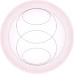 Circular design with three overlapping elliptical shapes inside a pale pink gradient circle.