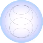 Stylized transparent sphere with faint glowing overlapping rings inside on a light blue background.
